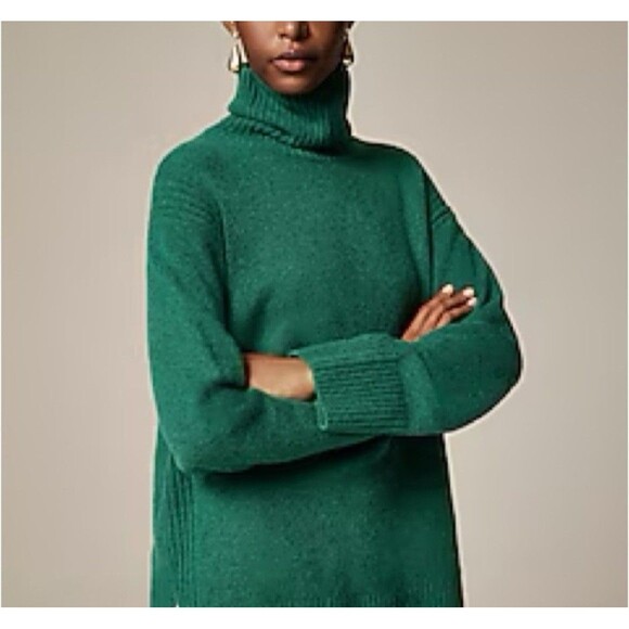J.Crew Wool Alpaca Blend Turtleneck Sweater Small Soft Knit Oversized Green - Picture 1 of 9